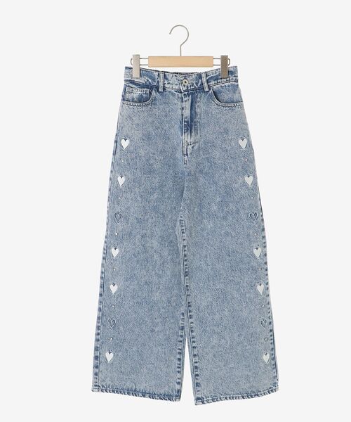 セール】【WEB限定Lサイズあり】リボンビジューデニムパンツ（デニム