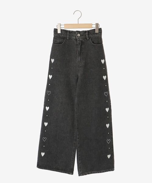 セール】【WEB限定Lサイズあり】リボンビジューデニムパンツ