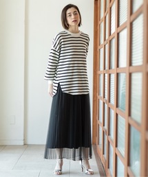 ◆≪2点セット≫ ワッフルニット×チュールスカートセットアップ 【洗える】