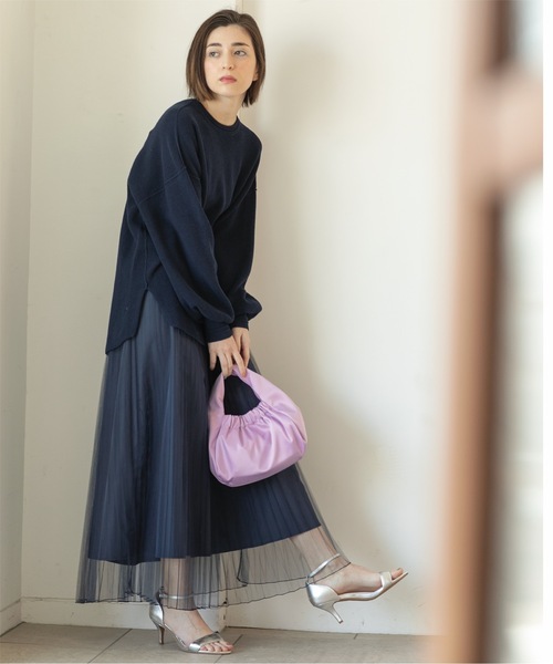 OPAQUE.CLIP（オペークドットクリップ）の「◆≪２点セット≫ ワッフルニット×チュールスカートセットアップ 【洗える】（スカート・レディース・ブラック/ブラック系/ネイビー/ダークブラウン・38/40）」の4枚目の写真