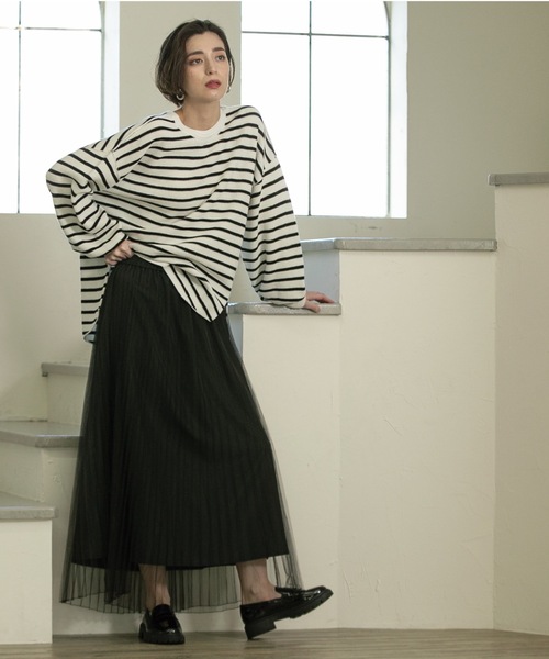 OPAQUE.CLIP（オペークドットクリップ）の「◆≪２点セット≫ ワッフルニット×チュールスカートセットアップ 【洗える】（スカート・レディース・ブラック/ブラック系/ネイビー/ダークブラウン・38/40）」の20枚目の写真