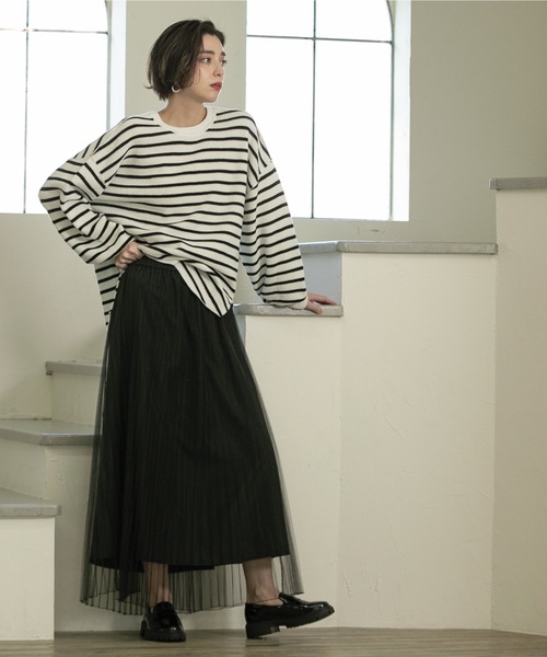 OPAQUE.CLIP（オペークドットクリップ）の「◆≪２点セット≫ ワッフルニット×チュールスカートセットアップ 【洗える】（スカート・レディース・ブラック/ブラック系/ネイビー/ダークブラウン・38/40）」の22枚目の写真