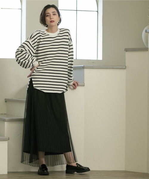 OPAQUE.CLIP（オペークドットクリップ）の「◆≪２点セット≫ ワッフルニット×チュールスカートセットアップ 【洗える】（スカート・レディース・ブラック/ブラック系/ネイビー/ダークブラウン・38/40）」の15枚目の写真