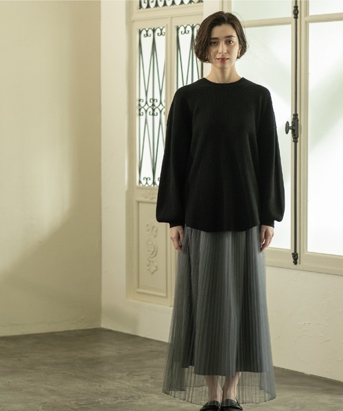 OPAQUE.CLIP（オペークドットクリップ）の「◆≪２点セット≫ ワッフルニット×チュールスカートセットアップ 【洗える】（スカート・レディース・ブラック/ブラック系/ネイビー/ダークブラウン・38/40）」の7枚目の写真