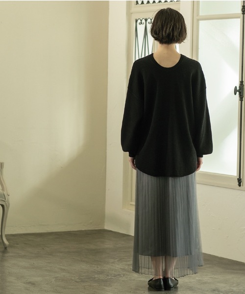 OPAQUE.CLIP（オペークドットクリップ）の「◆≪２点セット≫ ワッフルニット×チュールスカートセットアップ 【洗える】（スカート・レディース・ブラック/ブラック系/ネイビー/ダークブラウン・38/40）」の9枚目の写真