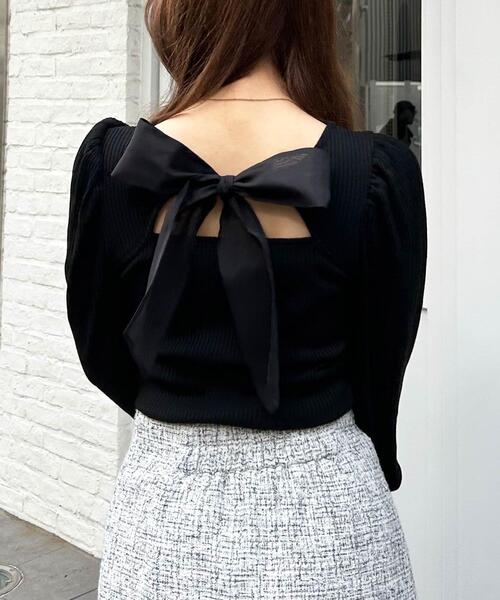 INGNI（イング）の「Backリボンリブトップス（その他トップス・レディース・ブラック/オフホワイト/ライトピンク・M）」の2枚目の写真