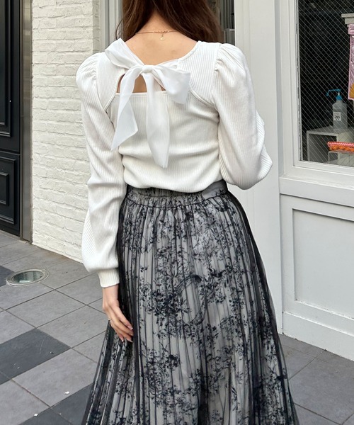 INGNI（イング）の「Backリボンリブトップス（その他トップス・レディース・ブラック/オフホワイト/ライトピンク・M）」の4枚目の写真