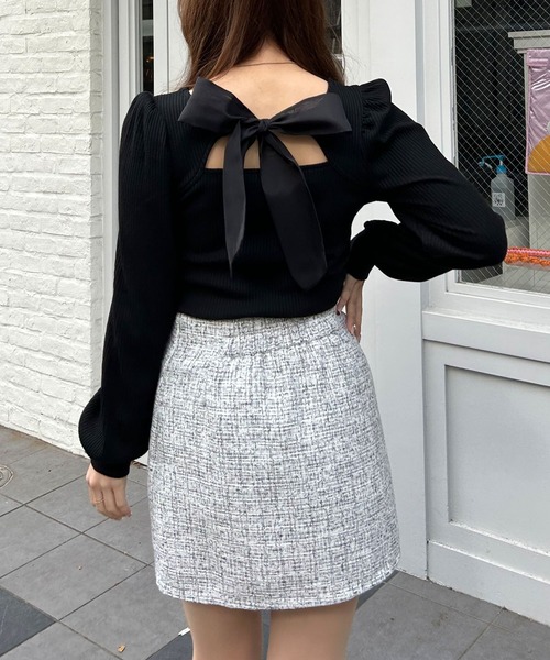 INGNI（イング）の「Backリボンリブトップス（その他トップス・レディース・ブラック/オフホワイト/ライトピンク・M）」の12枚目の写真