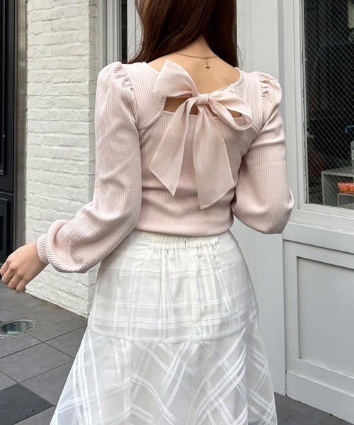 INGNI（イング）の「Backリボンリブトップス（その他トップス・レディース・ブラック/オフホワイト/ライトピンク・M）」の18枚目の写真