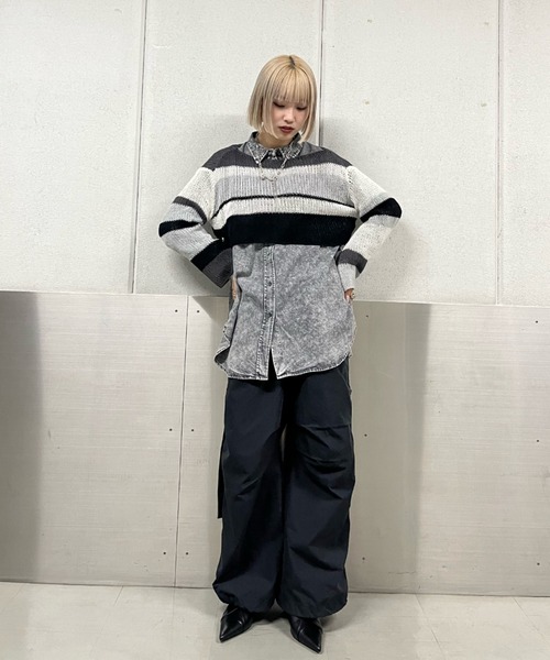 JEANASIS（ジーナシス）の「【ZOZO限定】3Gマルチボーダーショートニット/113119（ニット/セーター・レディース・ブラック系その他/オレンジ系その他/ピンク系その他・FREE）」の5枚目の写真