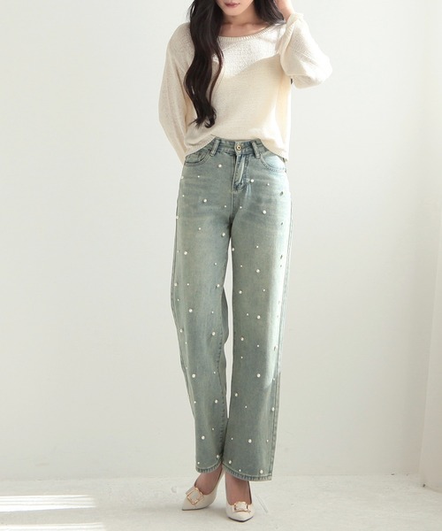 Julia Boutique（ジュリアブティック）の「パール付きハイウエストデニムパンツ/24100（デニムパンツ・レディース・ライトブルー・S/M/L）」の7枚目の写真