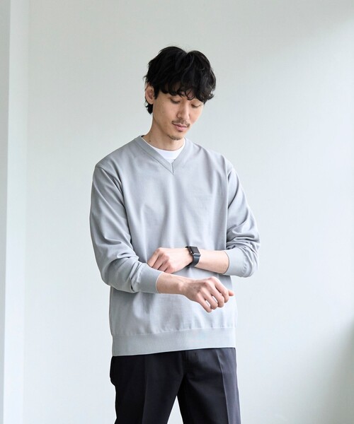 coen(コーエン)の「【RONEL】ハイゲージクリアVネックニット(ニット/セーター・メンズ・ライトグレー/ブラック/ネイビー・S/M/L/XL)」の4枚目の写真
