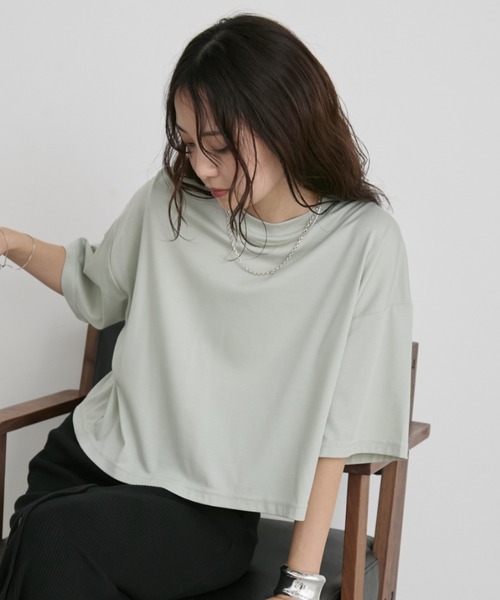 Aunt Marie's(アントマリーズ)の「【接触冷感】クロップドショートスリーブTシャツ(Tシャツ/カットソー・レディース・ホワイト/ネイビー/ピンク/ライトブルー/ブラック/ブラウン/グリーン・FREE)」の14枚目の写真