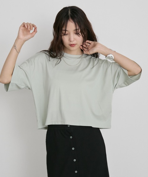 Aunt Marie's(アントマリーズ)の「【接触冷感】クロップドショートスリーブTシャツ(Tシャツ/カットソー・レディース・ホワイト/ネイビー/ピンク/ライトブルー/ブラック/ブラウン/グリーン・FREE)」の17枚目の写真