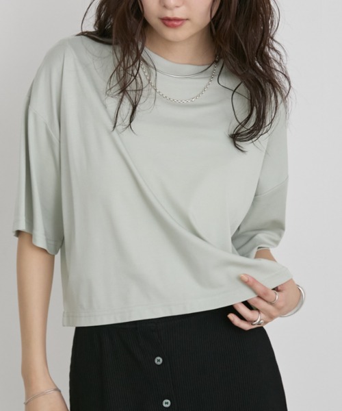 Aunt Marie's(アントマリーズ)の「【接触冷感】クロップドショートスリーブTシャツ(Tシャツ/カットソー・レディース・ホワイト/ネイビー/ピンク/ライトブルー/ブラック/ブラウン/グリーン・FREE)」の20枚目の写真