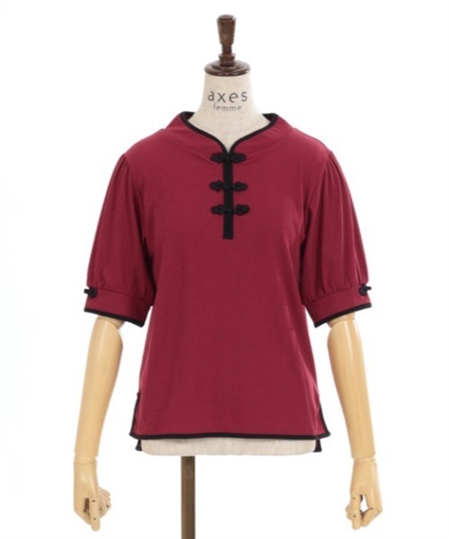 axes femme(アクシーズファム)の「チャイナ釦リブプルオーバー(Tシャツ/カットソー・レディース・ホワイト/レッド/ブラック・FREE)」の9枚目の写真