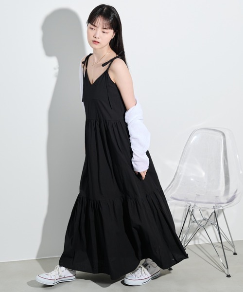 極美品♡イデアルーチェ コットンティアードワンピース ギンガム 2way リボン 肩リボンティアードキャミワンピース（ワンピース）｜paravion