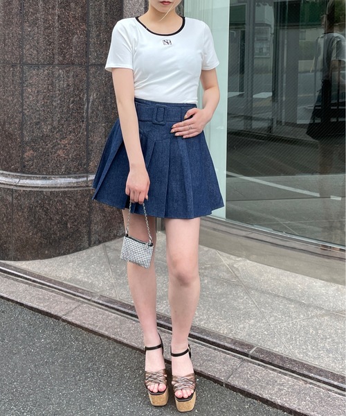 DDサイズ　ベルト付きワンウェイプリーツスカート(ワイン)  ディーラー様製 one way（ワンウェイ）の「ベルト付きミニプリーツスカート