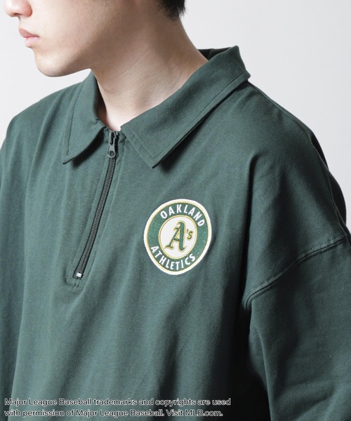 MLB(メジャーリーグベースボール)の「【MLB / メジャーリーグベースボール】 ハーフジップ ワッペン刺繍 裾リブ バックロゴ ポロシャツ(Tシャツ/カットソー・メンズ・ネイビー/グリーン/ブラック/ホワイト・MEDIUM/X-LARGE/LARGE)」の16枚目の写真