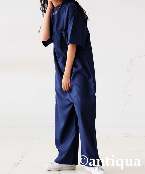 antiqua（アンティカ）の「半袖オールインワン（サロペット/オーバーオール・レディース・ブラック/ネイビー・R/P）」の4枚目の写真