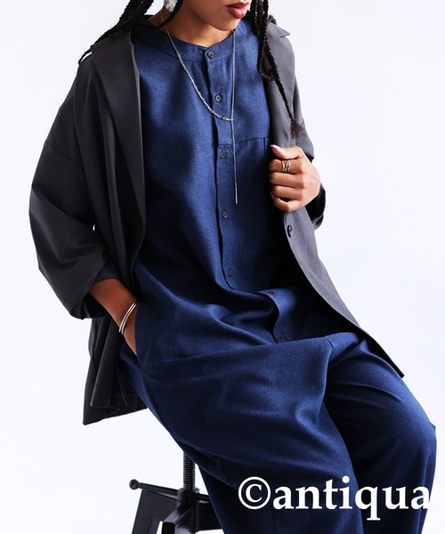 antiqua（アンティカ）の「半袖オールインワン（サロペット/オーバーオール・レディース・ブラック/ネイビー・R/P）」の10枚目の写真