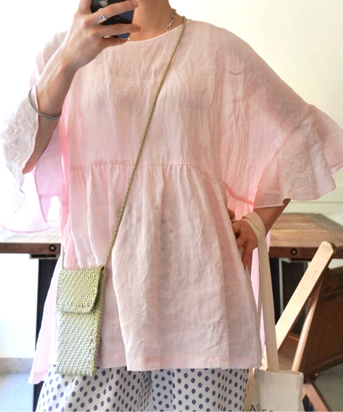 journal standard luxe 60リネンギャザープルシャツ　ピンク JOURNAL STANDARD LUXE（ジャーナルスタンダード ラックス）の