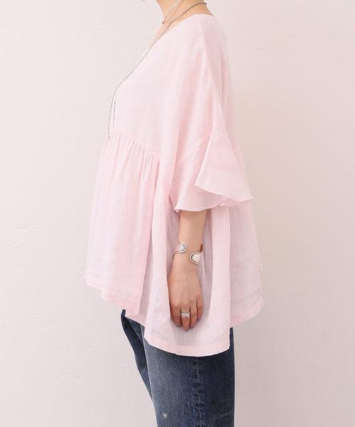 journal standard luxe 60リネンギャザープルシャツ　ピンク 追加》60リネン ギャザープル（シャツ／ブラウス）｜journal