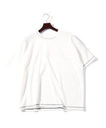 ビッグシルエット ダンボールニット ステッチング クルー Tシャツ レディース