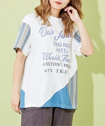CUBE SUGAR（キューブシュガー）の「ストライプ×デニム×カットソー切替Tシャツ（Tシャツ/カットソー）」