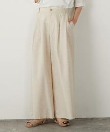 【リネンミックス素材の2タックゆったりワイドパンツ】