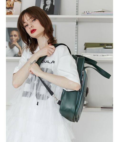 jouetie（ジュエティ）の「パイピングレザーバックパック（バックパック/リュック・レディース・ブラック/グリーン・FREE）」の3枚目の写真