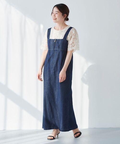 le.coeur blanc(ルクールブラン)の「フロントジップデニムジャンスカ(ジャンパースカート・レディース・ネイビー/ブルー・38)」の7枚目の写真