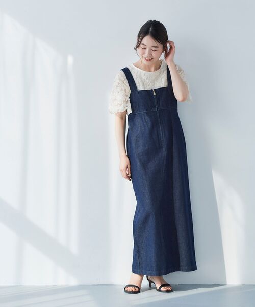 le.coeur blanc(ルクールブラン)の「フロントジップデニムジャンスカ(ジャンパースカート・レディース・ネイビー/ブルー・38)」の6枚目の写真