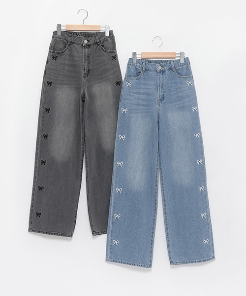 LOVETOXIC(ラブトキシック)の「リボン刺しゅうワイドパンツ(その他パンツ・キッズ・ブルー/グレー・S/M/L)」の13枚目の写真