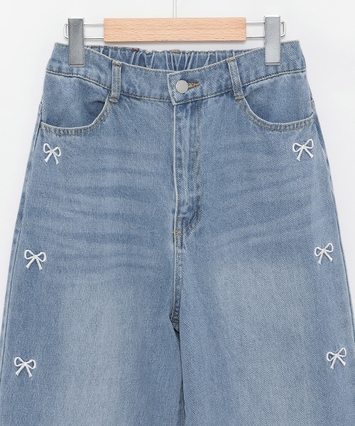 LOVETOXIC(ラブトキシック)の「リボン刺しゅうワイドパンツ(その他パンツ・キッズ・ブルー/グレー・S/M/L)」の9枚目の写真