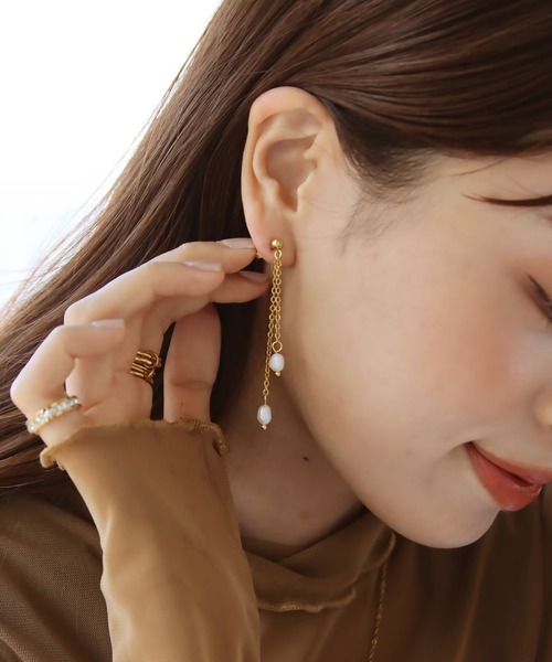 abaskdesign(アバスクデザイン)の「金属アレルギー対応 ツイン淡水パール ロングステンレスピアス(ピアス(両耳用)・レディース・ゴールド・FREE)」の13枚目の写真