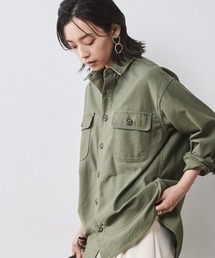 CHIC STYLE | 大きいサイズ 綿100％バックサテンミリタリーシャツ シックスタイル(シャツ/ブラウス)