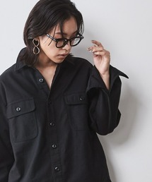 CHIC STYLE | 大きいサイズ 綿100％バックサテンミリタリーシャツ シックスタイル(シャツ/ブラウス)