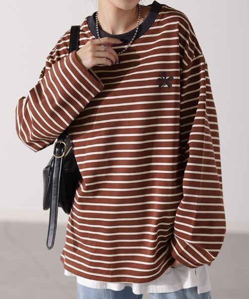HUG.U（ハグユー）の「ボーダーロンT（Tシャツ/カットソー・レディース・バーガンディー/ブラック/アイボリー・FREE）」の3枚目の写真