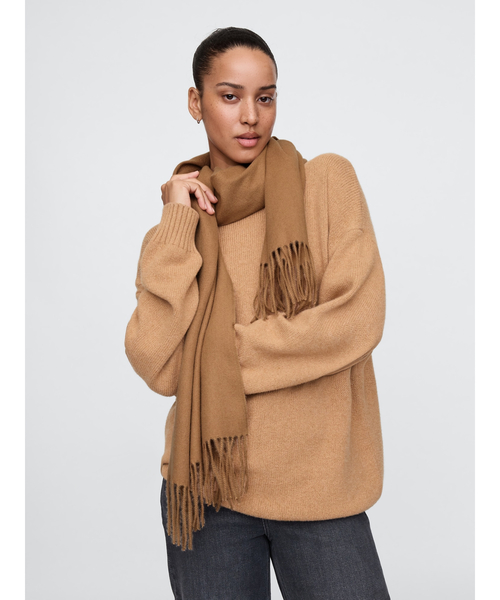 GAP（ギャップ）の「フリンジ スカーフ（ストール/ショール・レディース・ホワイト/キャメル・ONE SIZE）」の4枚目の写真