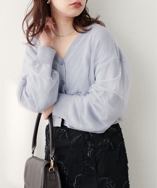 natural couture(ナチュラルクチュール)の「ふんわりチュール重ねカーデ(カーディガン/ボレロ・レディース・ブラウン/ピンクベージュ/サックスブルー/アイボリー/ブラック・FREE)」の2枚目の写真