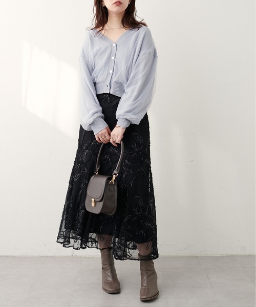 natural couture(ナチュラルクチュール)の「ふんわりチュール重ねカーデ(カーディガン/ボレロ・レディース・ブラウン/ピンクベージュ/サックスブルー/アイボリー/ブラック・FREE)」の14枚目の写真