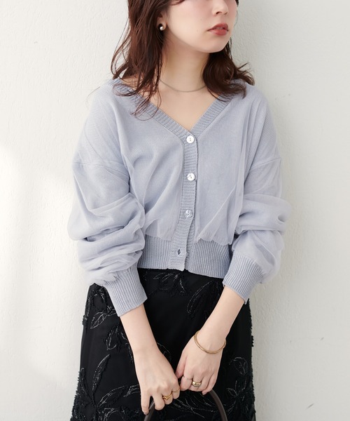 natural couture(ナチュラルクチュール)の「ふんわりチュール重ねカーデ(カーディガン/ボレロ・レディース・ブラウン/ピンクベージュ/サックスブルー/アイボリー/ブラック・FREE)」の12枚目の写真