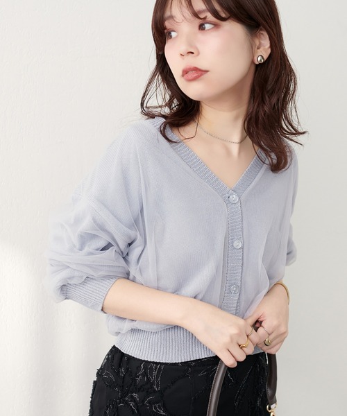 natural couture(ナチュラルクチュール)の「ふんわりチュール重ねカーデ(カーディガン/ボレロ・レディース・ブラウン/ピンクベージュ/サックスブルー/アイボリー/ブラック・FREE)」の11枚目の写真