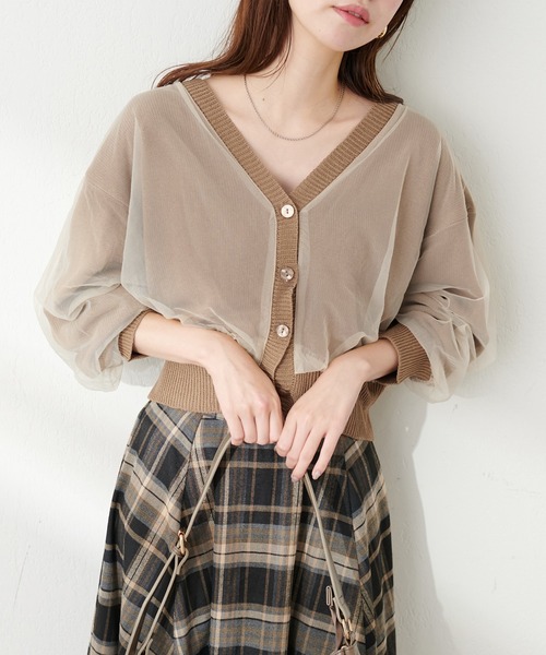 natural couture(ナチュラルクチュール)の「ふんわりチュール重ねカーデ(カーディガン/ボレロ・レディース・ブラウン/ピンクベージュ/サックスブルー/アイボリー/ブラック・FREE)」の7枚目の写真