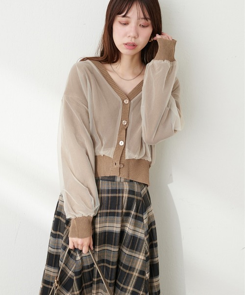 natural couture(ナチュラルクチュール)の「ふんわりチュール重ねカーデ(カーディガン/ボレロ・レディース・ブラウン/ピンクベージュ/サックスブルー/アイボリー/ブラック・FREE)」の8枚目の写真