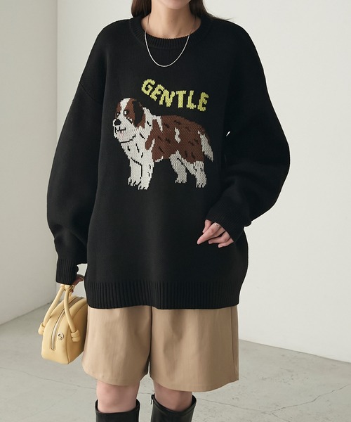 BONLECILL（ボンルシール）の「DOGジャガードBIGニットプルオーバー