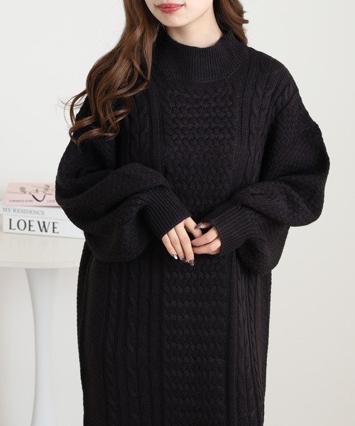 セール】myke ケーブル編みニット ハイネックワンピース（ワンピース