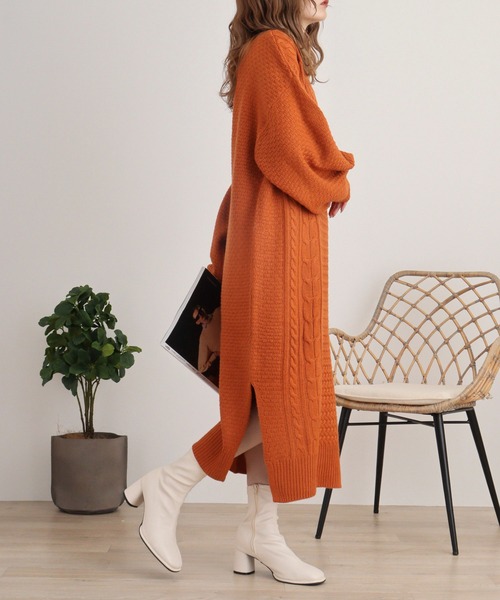 セール】myke ケーブル編みニット ハイネックワンピース（ワンピース