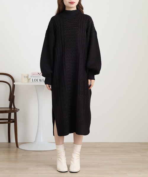 セール】myke ケーブル編みニット ハイネックワンピース（ワンピース